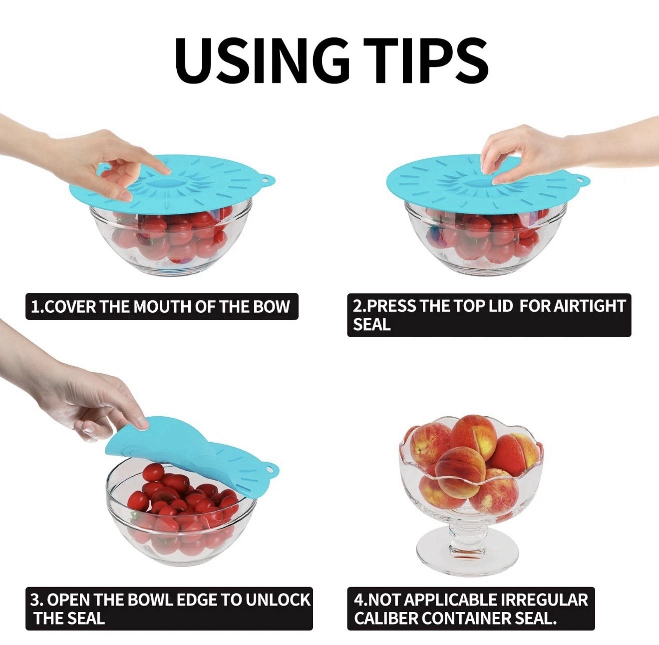 7 Pack Reusable Silicone Food Bowls Lids Microwave Splatter Covers for Plates