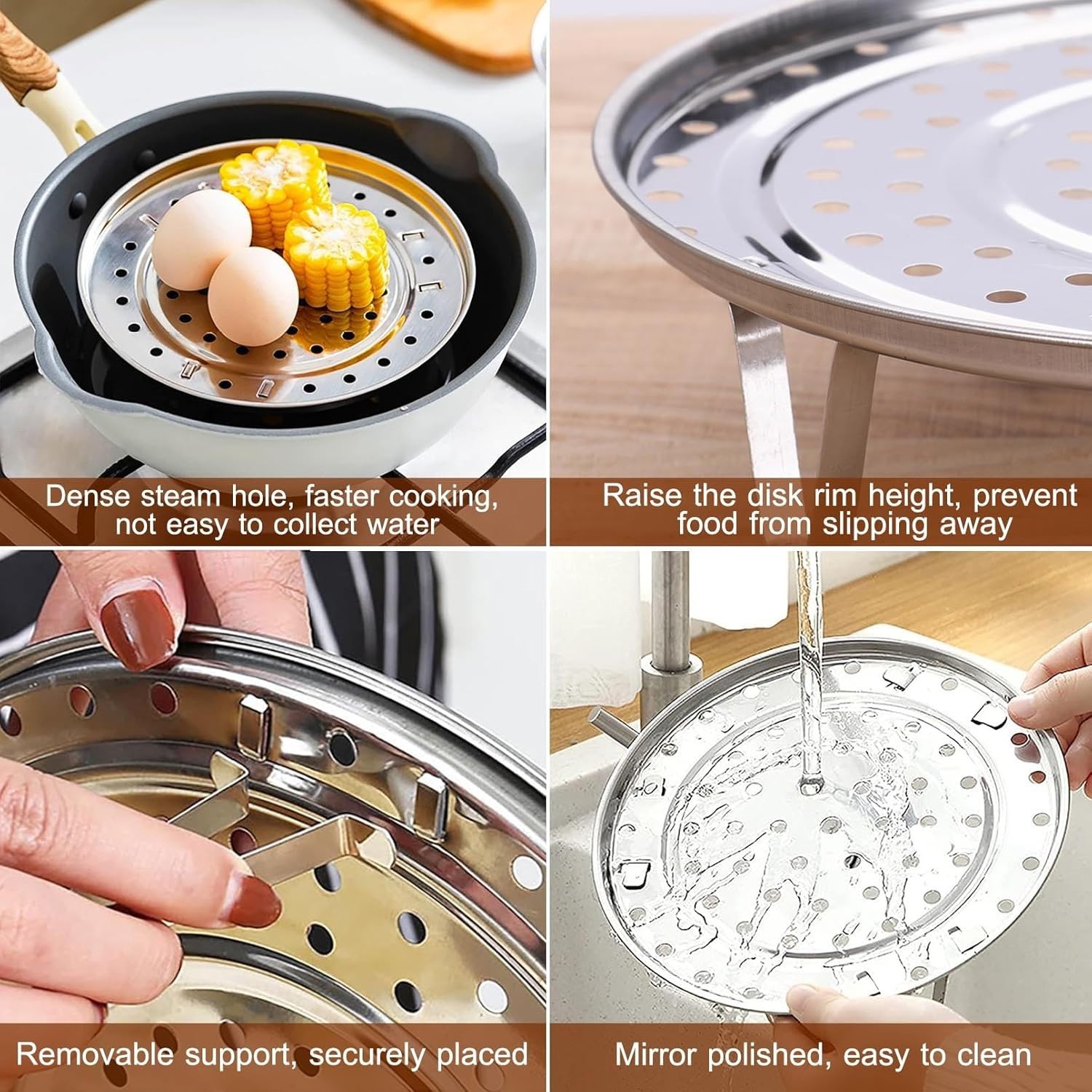 Elegant Round Stainless Steel Steamer Rack with Silicone Liners – 6.9inch