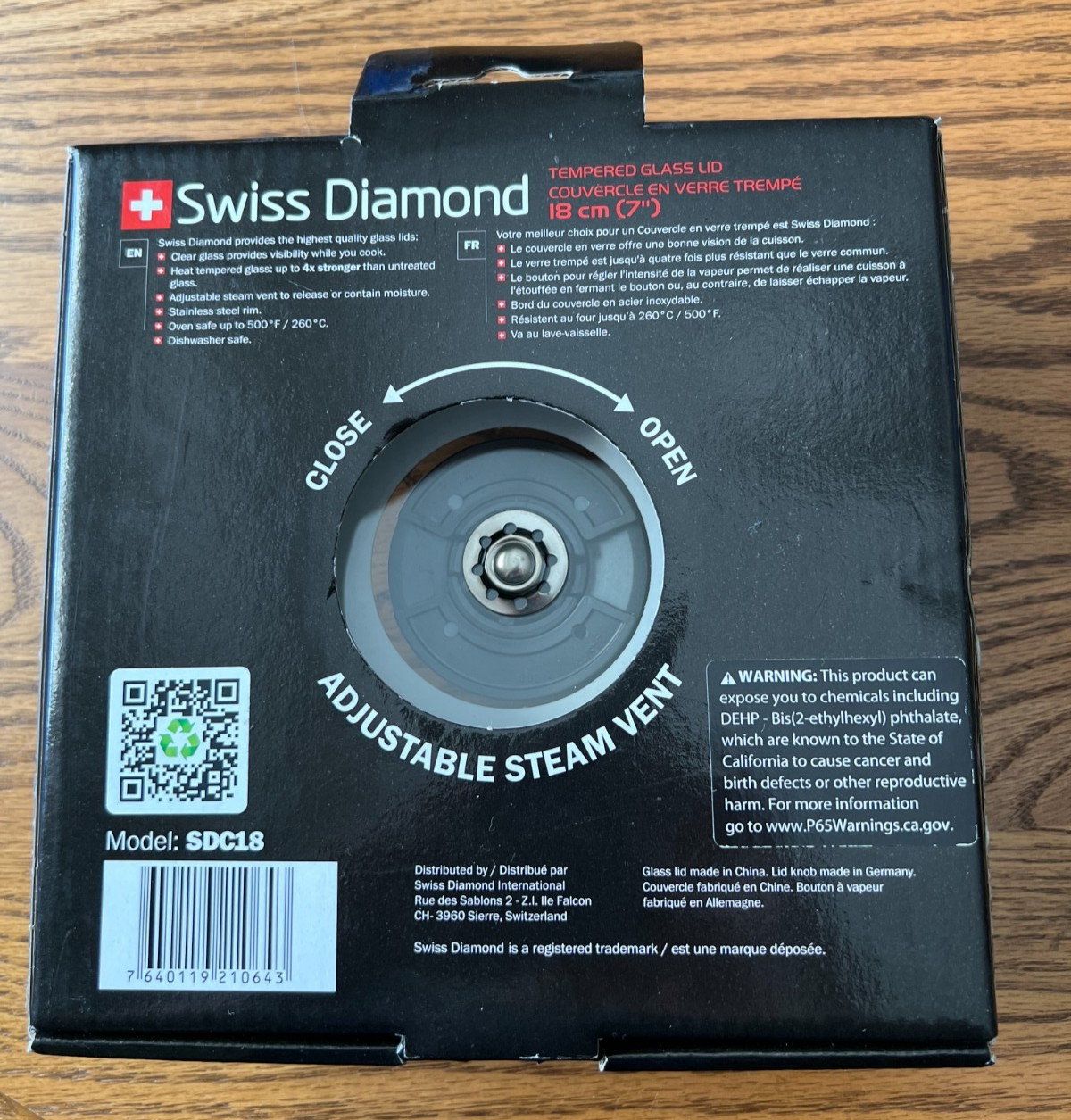NEW Swiss Diamond 7″ Tempered Glass Lid Adjustable Steam Vent