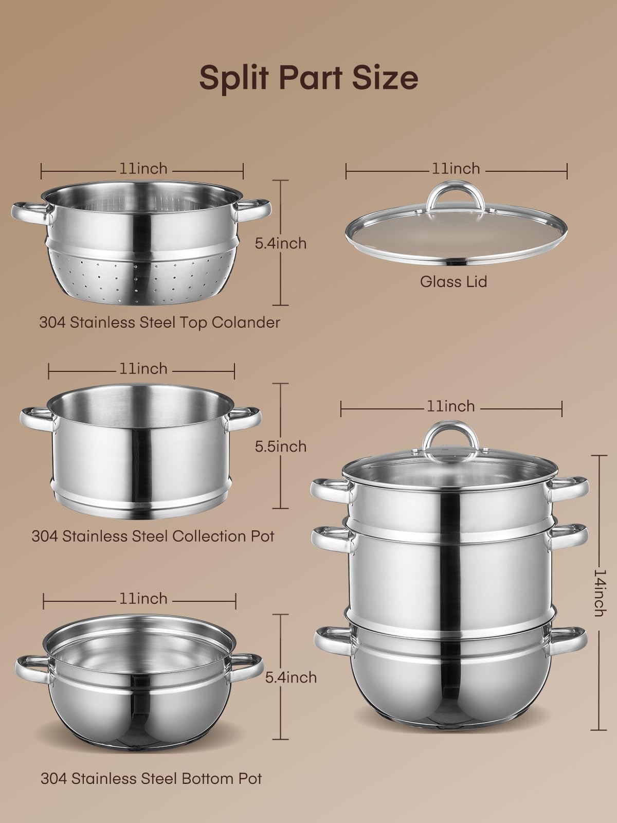 11Qt Steam Juicer Extractor Stainless Steel, Juice Steamer Pot for Fruit & Ve…