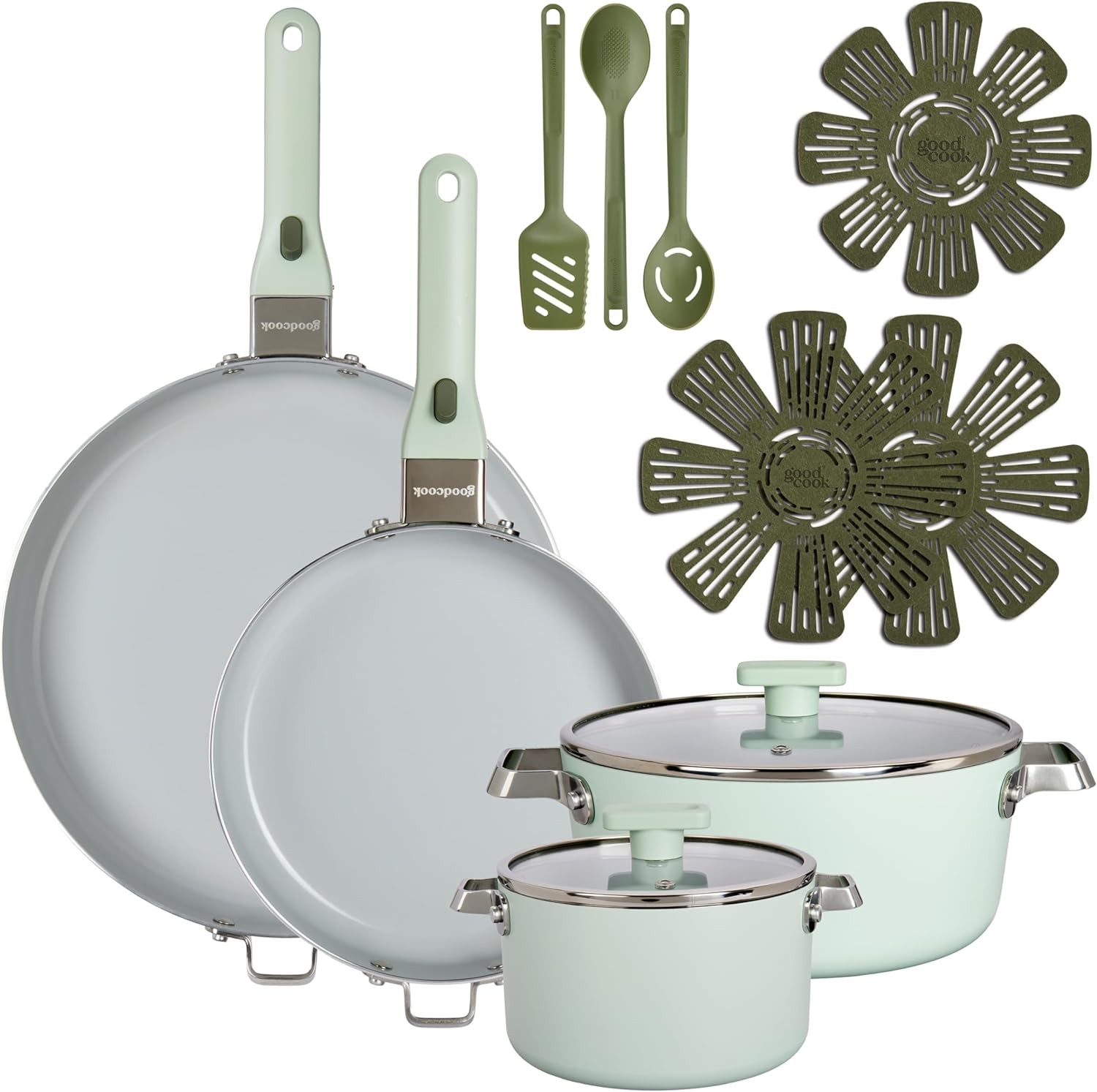 GoodCook Ceramic Cookware Set 14-Piece with Removable Handles, Nonstick Pots & P
