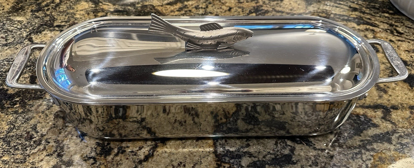 All-Clad Stainless Steel Fish Poacher Steamer Pan w/ Lid & Insert Rack
