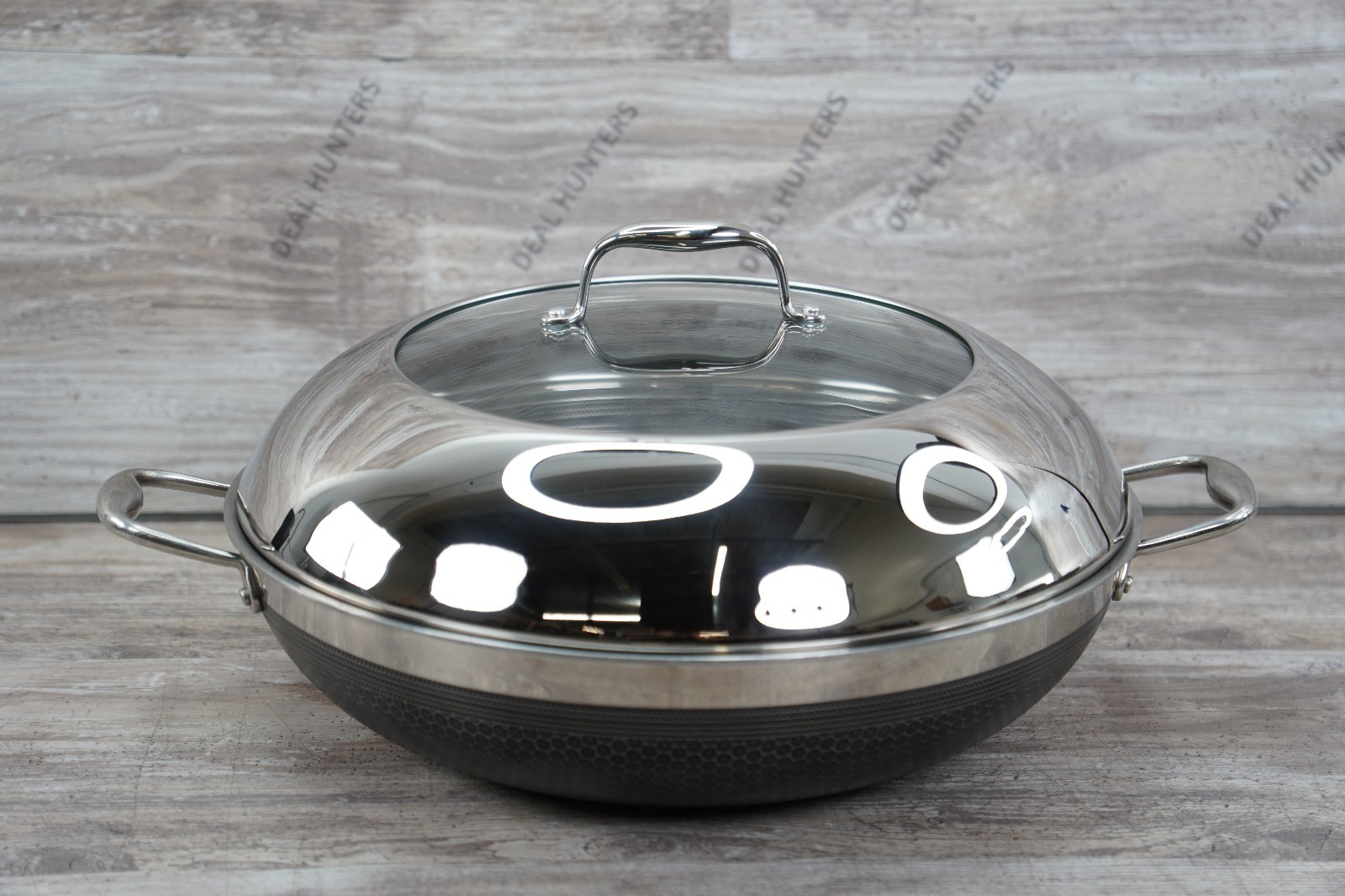 HexClad Hybrid 14″ in Wok with Stainless Steel Lid Nonstick Cookware #7549