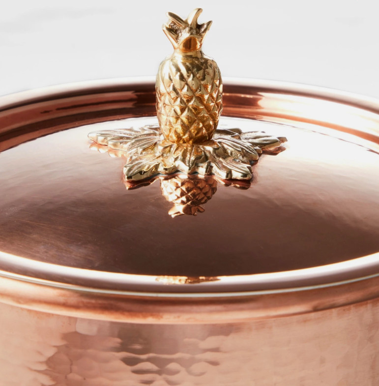 Ruffoni Historia Hammered Copper Belly Stock Pot with Pineapple Knob, 5 1/2-Qt.
