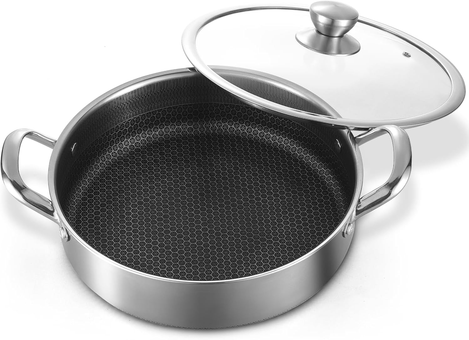Stainless Steel 7QT Saute Pan 14 Inch Deep Frying Pan with Lid Nonstick,Hybir…