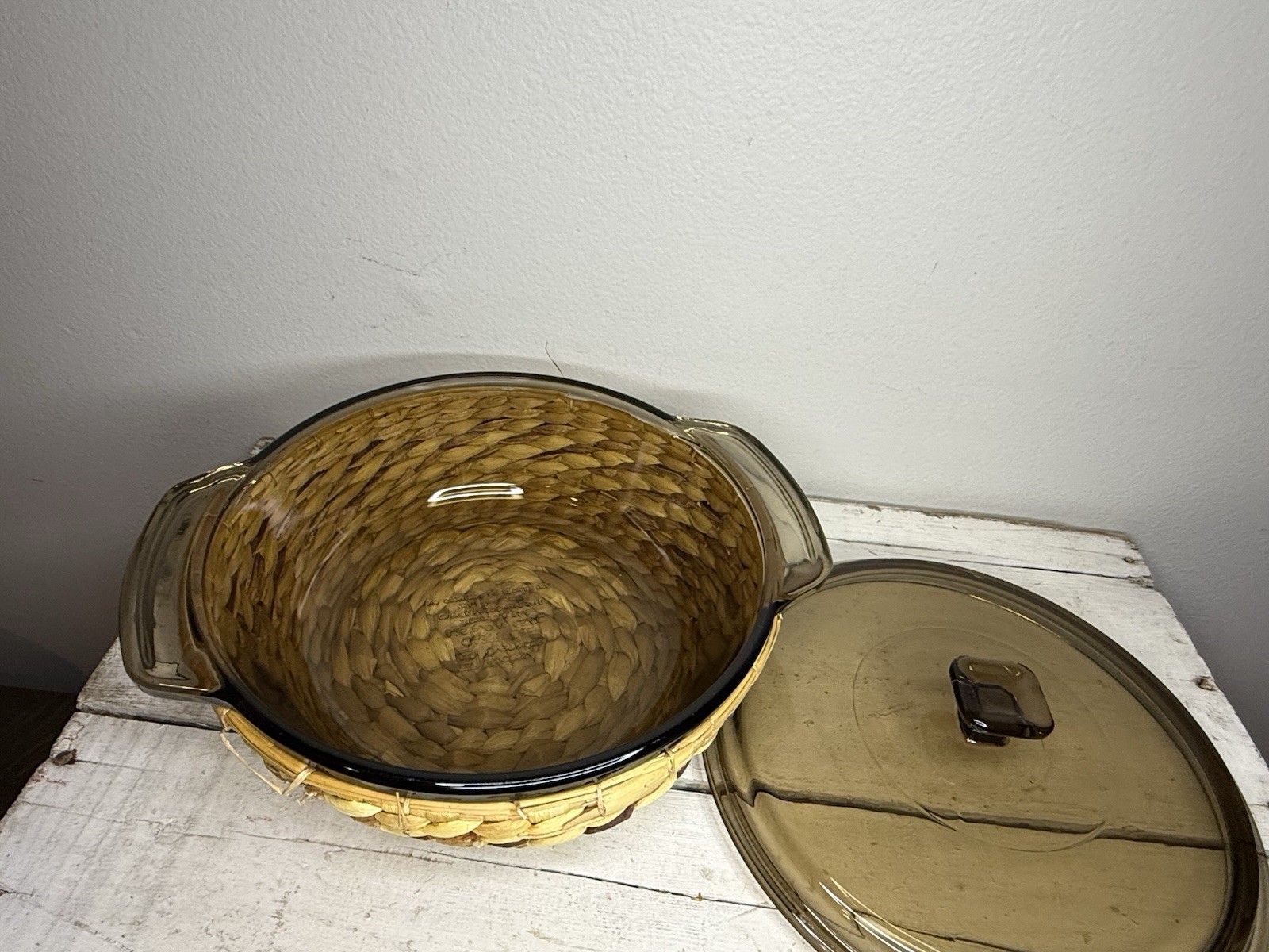 Vtg Anchor Hocking Basket Buffet Harvest Amber 1.5qt Casserole New in Box M400