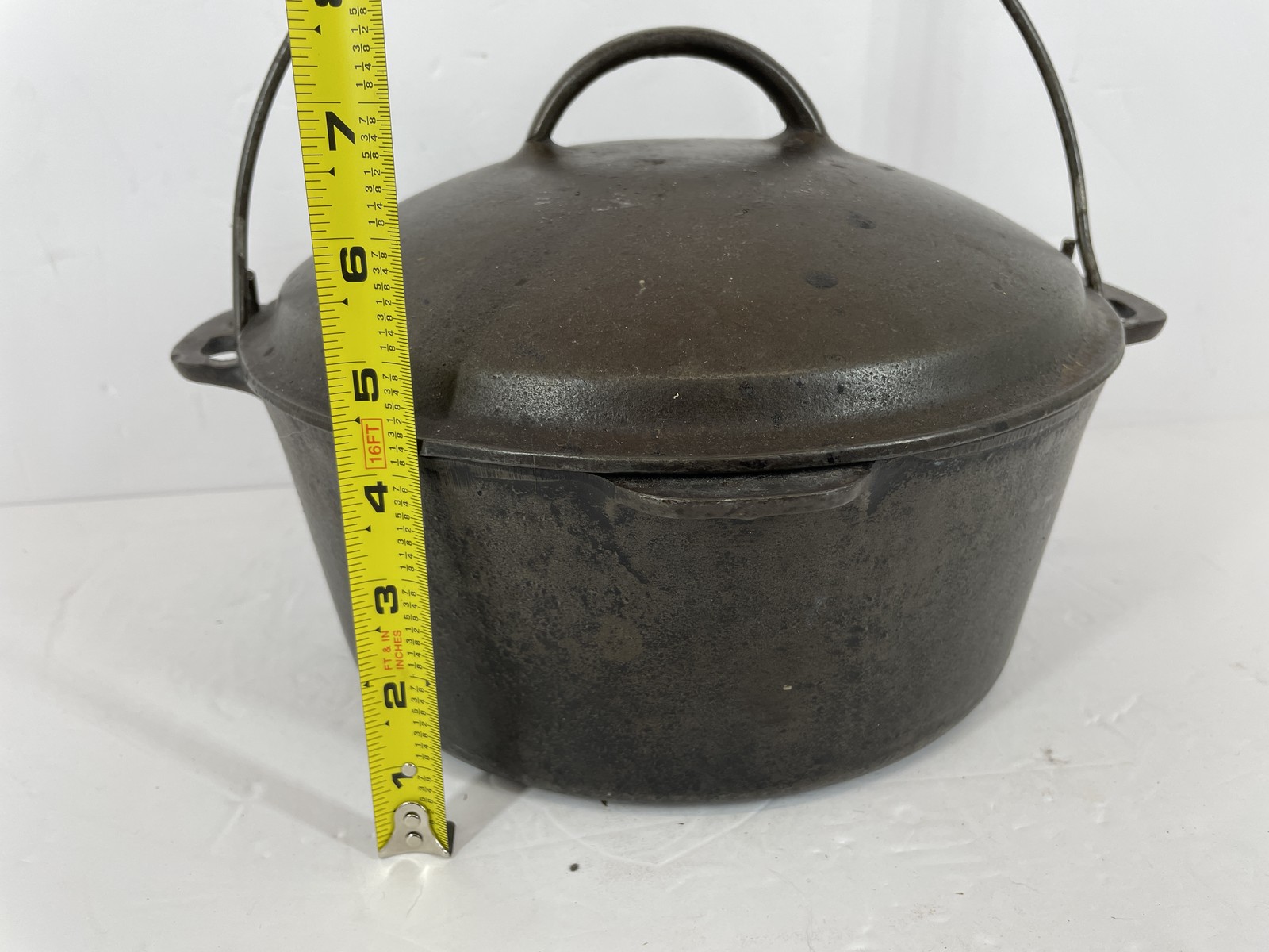 VTG 10″ Unmarked Wagner Ware Cast Iron Dutch Oven Pot Lid Bail Handle #8 no 8