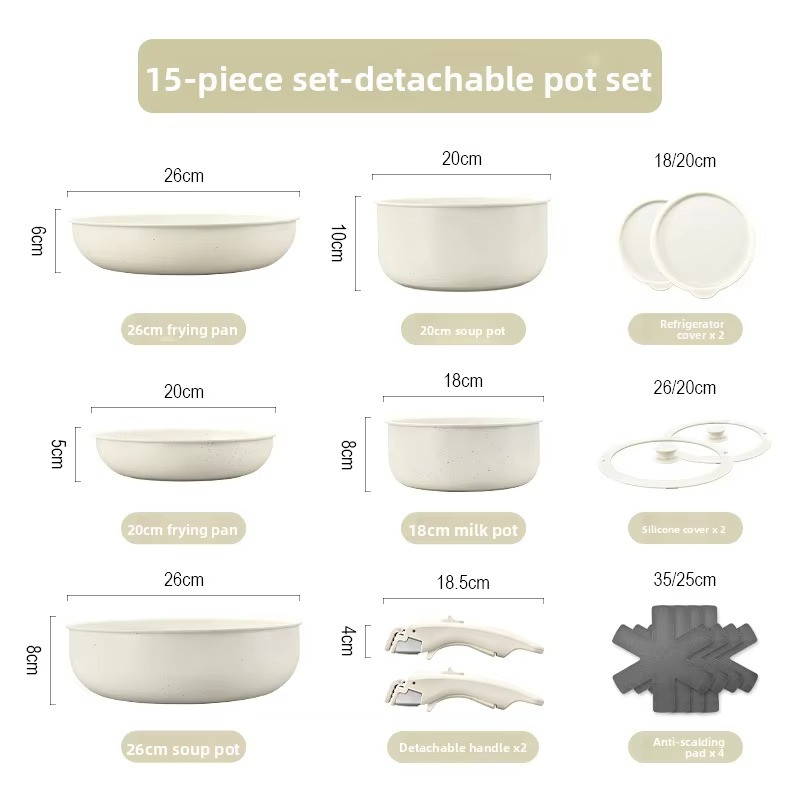 Detachable Handle Cookware Set Non Stick Pots Pans 26cm/10.2″ Stackable