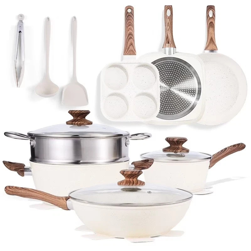 Gianna 17 Pcs Non-Stick Pots and Pans, Non-toxic Kitchen Cooking Set with Stay-C