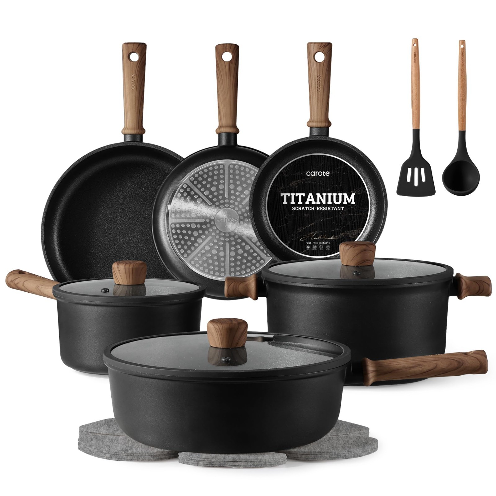 16-Piece Nonstick Cookware Set – Induction Titanium Pots & Pans, Frying Pan, PFO