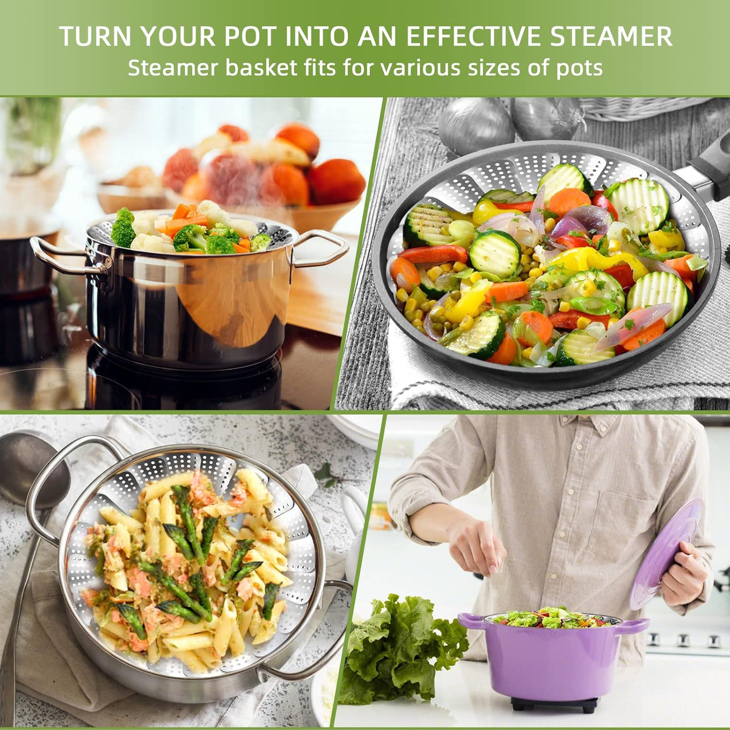 Steamer Basket Premium Stainless Steel Vegetable Steamer Basket (6.4″ to 10″)