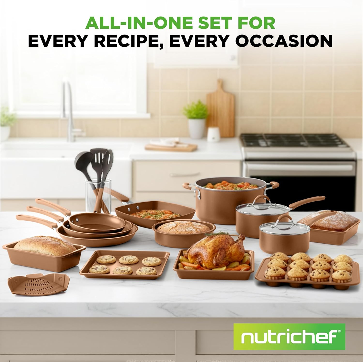 20 Piece Professional Home Kitchen Cookware and Bakeware, Pots and Pans Set Non
