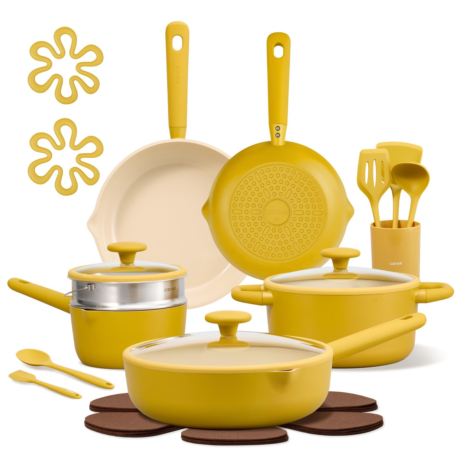 21Pcs Nonstick Ceramic Cookware Set, Healthy Kitchen Cooking Set