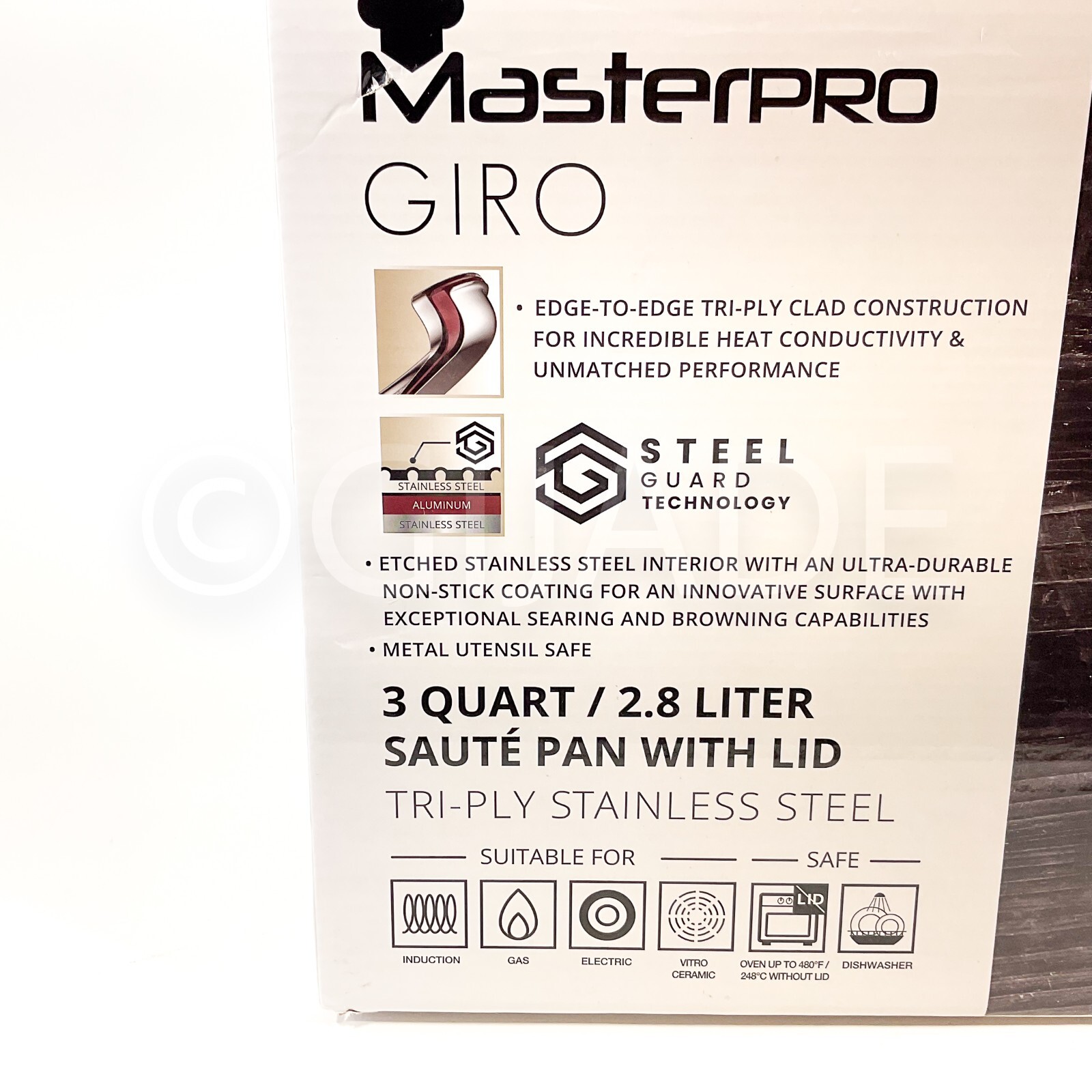 MasterPRO – Giro Collection 3-qt Non-Stick Saute Pan Tri-Ply Stainless Steel New