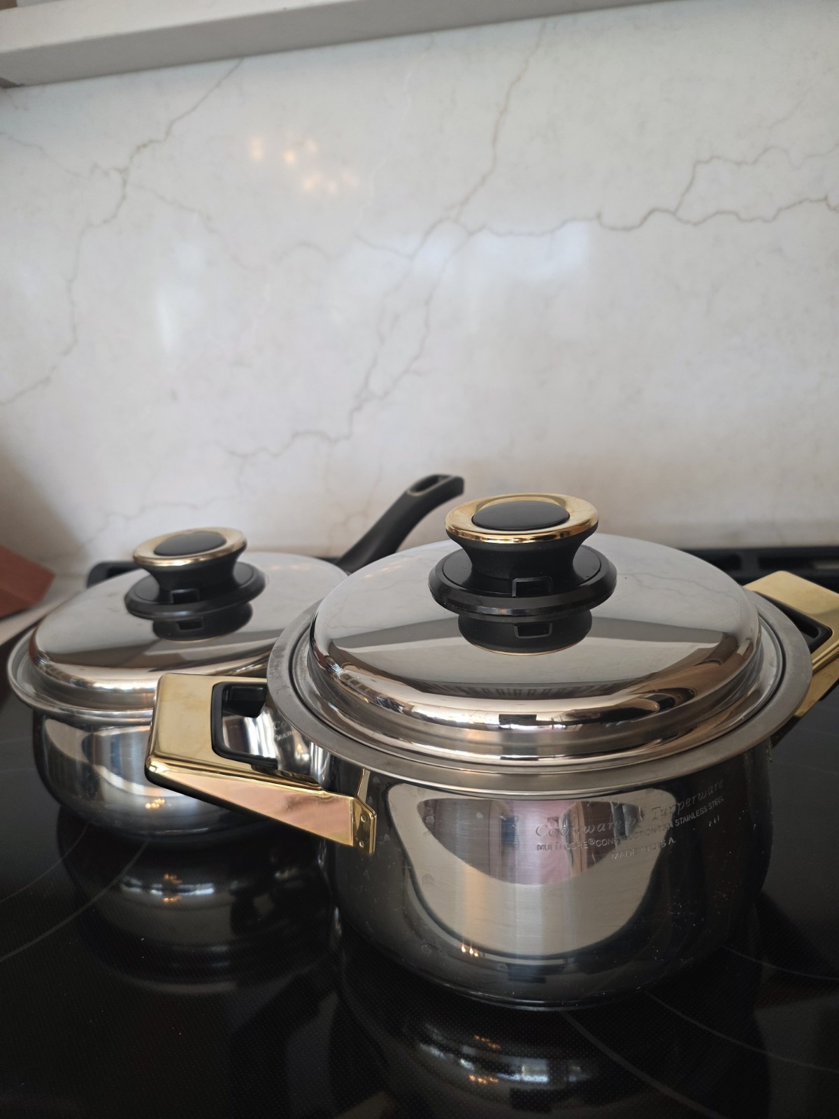 Cookware by Tupperware Multicore Stainless Steel Pot Pan with Lids Set USA Gold
