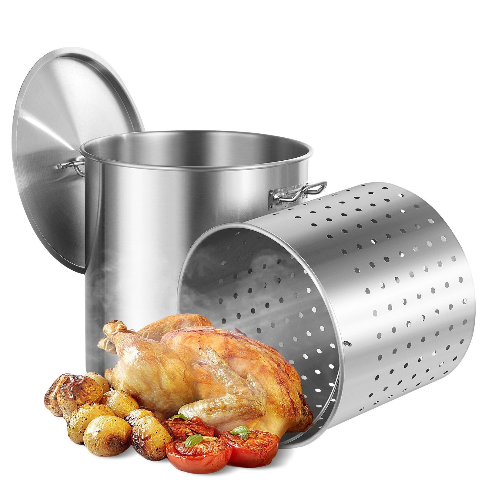 High Capacity Stainless Stock Pot with Strainer Basket and Lid