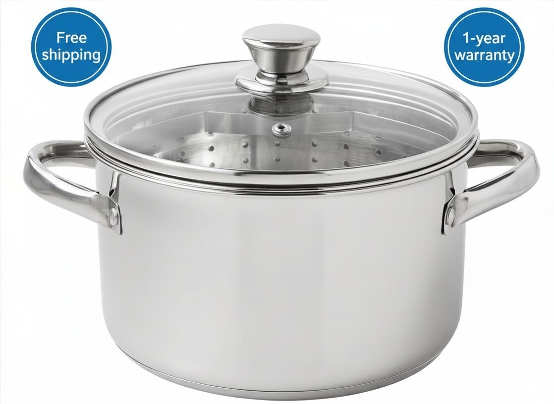 Mainstays 4 Quart Stainless Steel Steamer Pot Glass Lid Induction Vegetable