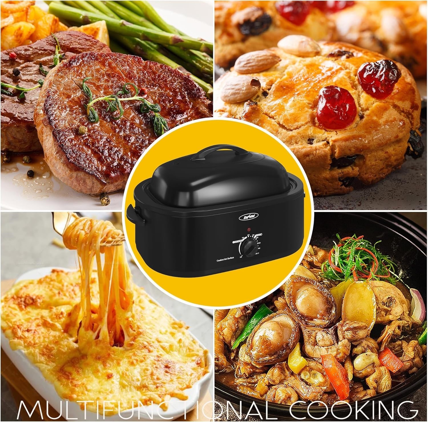 Sunvivi 20 Quart Electric Roaster Oven w/ Self-Basting Lid Removeable Pan NEW