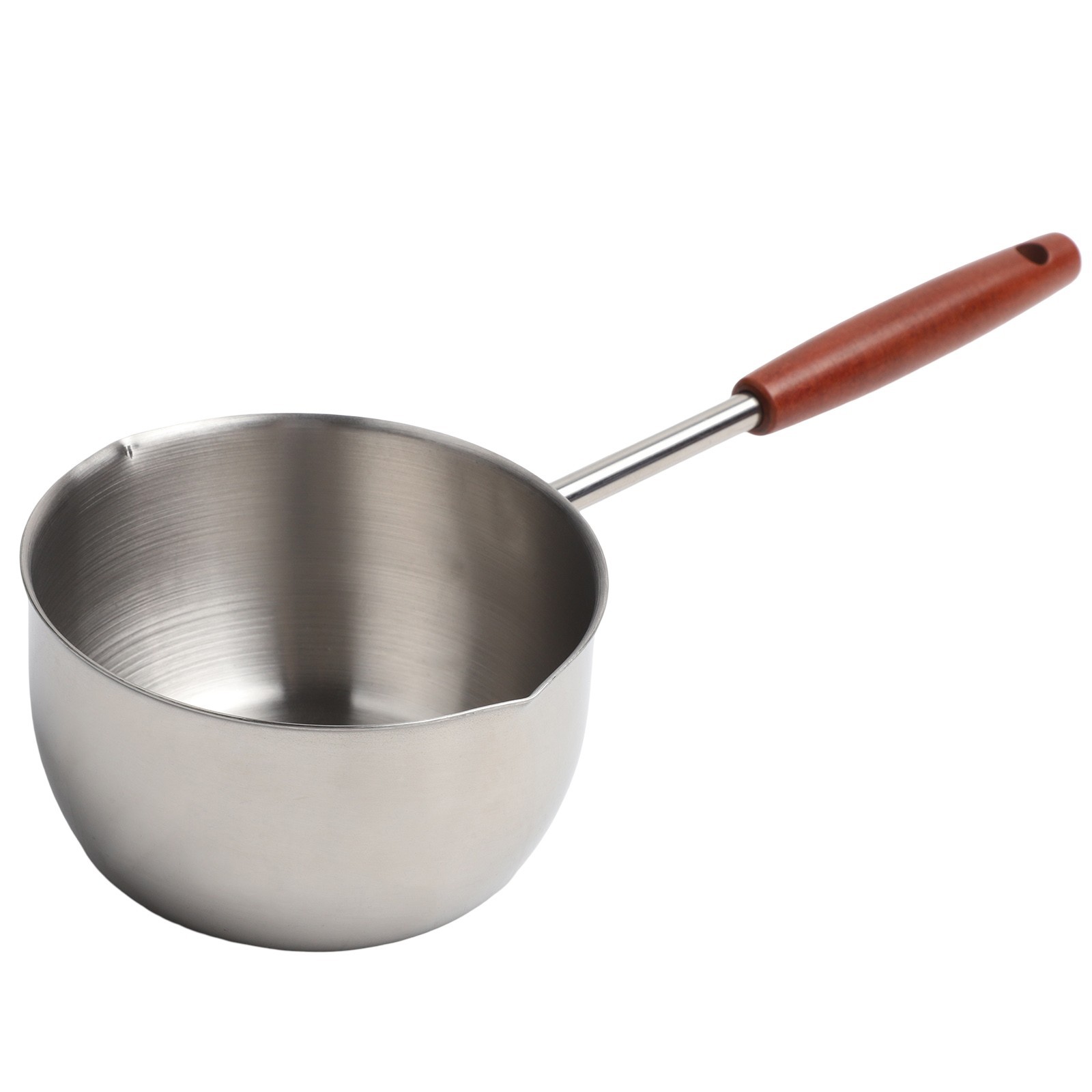 Compact 300ml Stainless Steel Frying Pan with Extended Wooden Handle Design