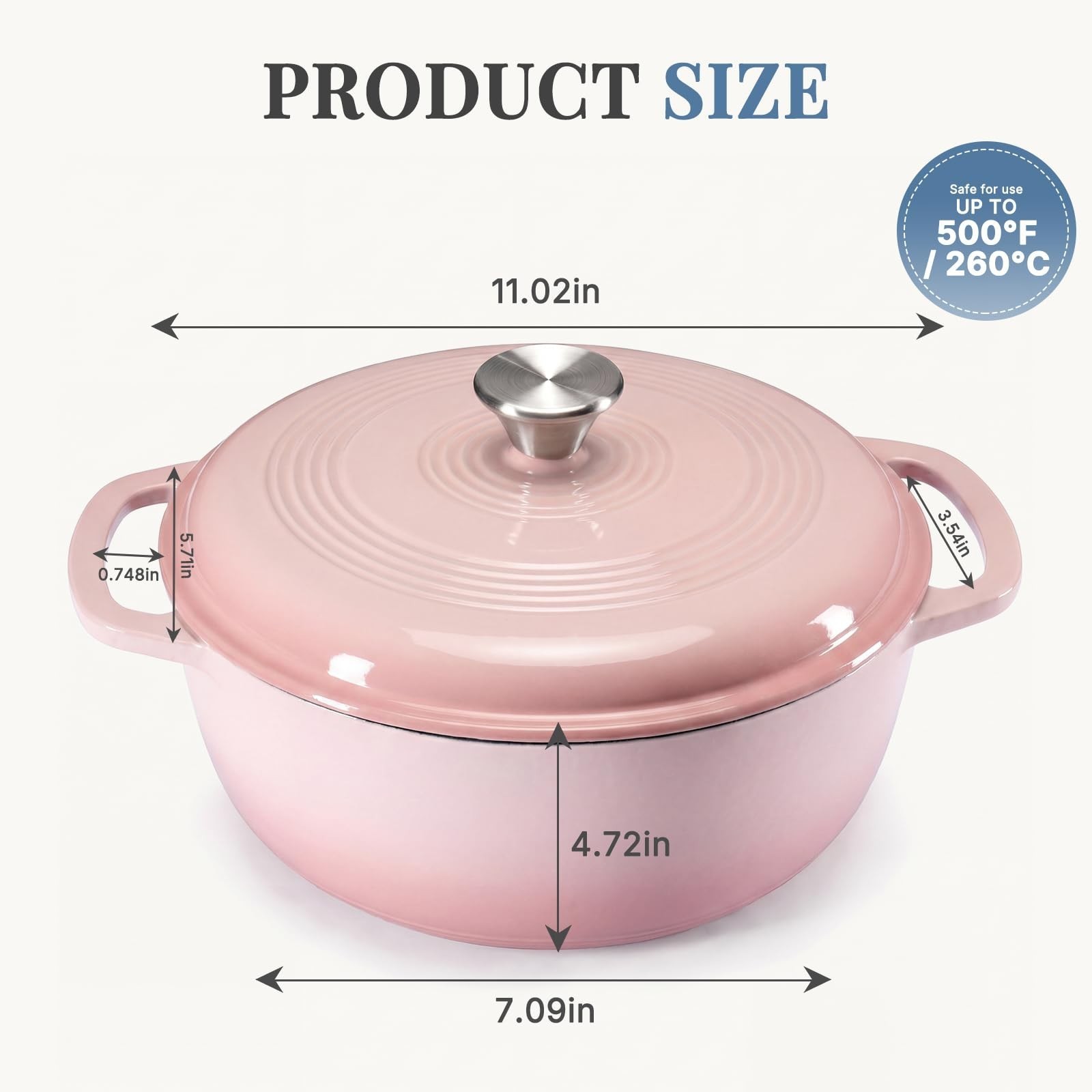 DUMOS 6 Qt Cast Iron Dutch Oven,w/ Lid&Dual Handles,Enameled Heavy Duty Cookware