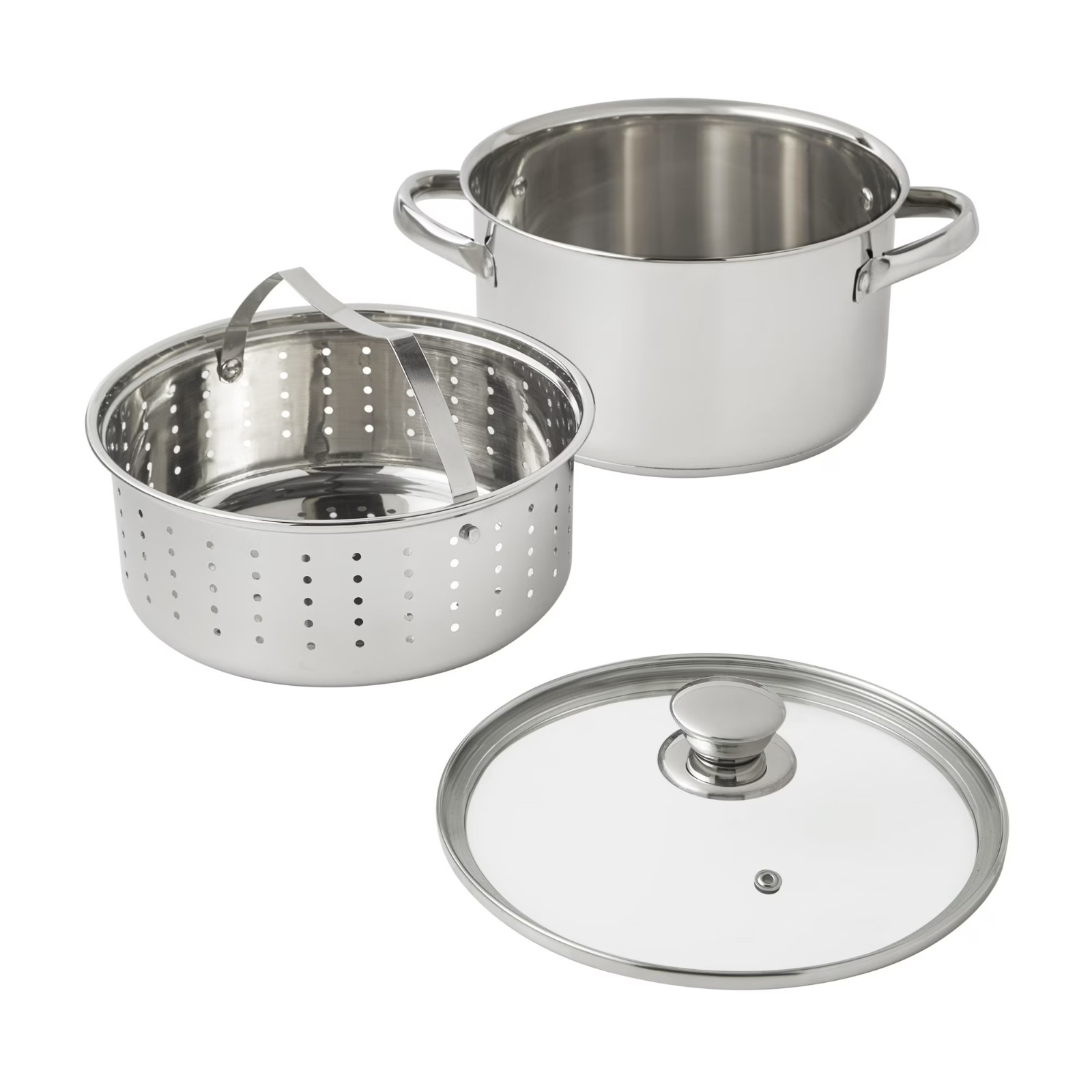 Mainstays Stainless Steel 4-Quart Steamer Pot with Glass Lid, Induction Compatib