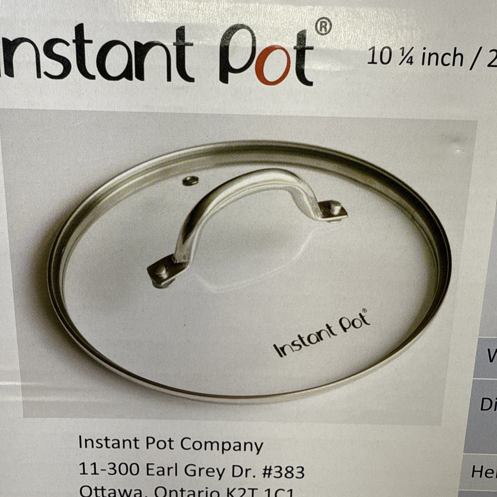 OEM INSTA POT Tempered Glass Lid, 10.2-In, 8-Qt, Stainless Steel Handle NEW