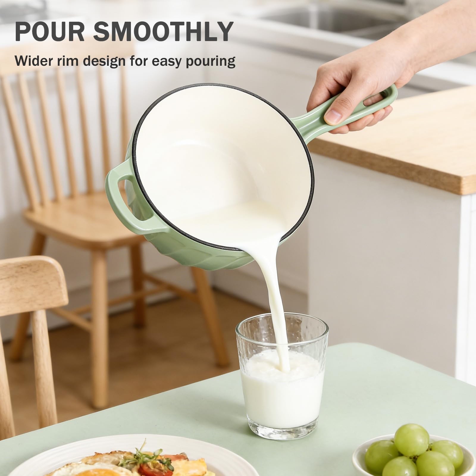 1 Quart Saucepan with Lid, Enameled Cast Iron, Oven Safe up to 500°F – Perfect