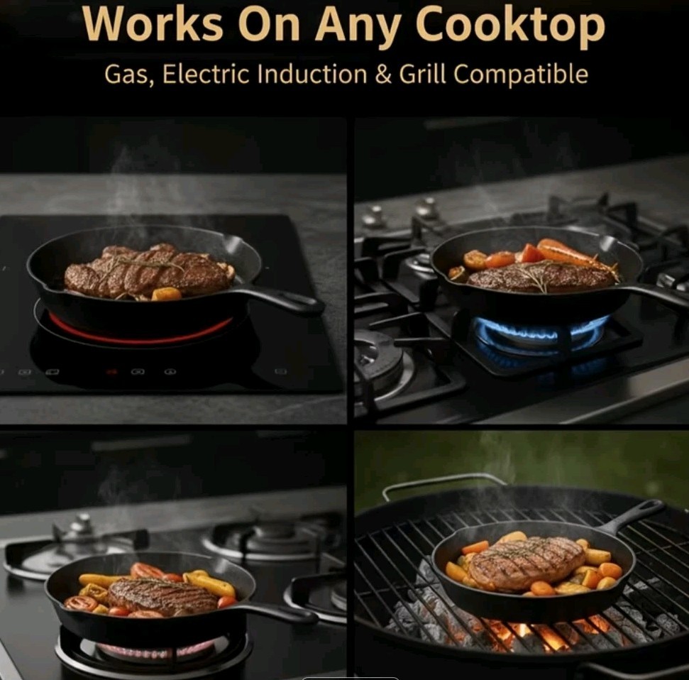 3pc CAST IRON Skillet Set, 6/8/10 inch Pre-Seasoned Pans, Black