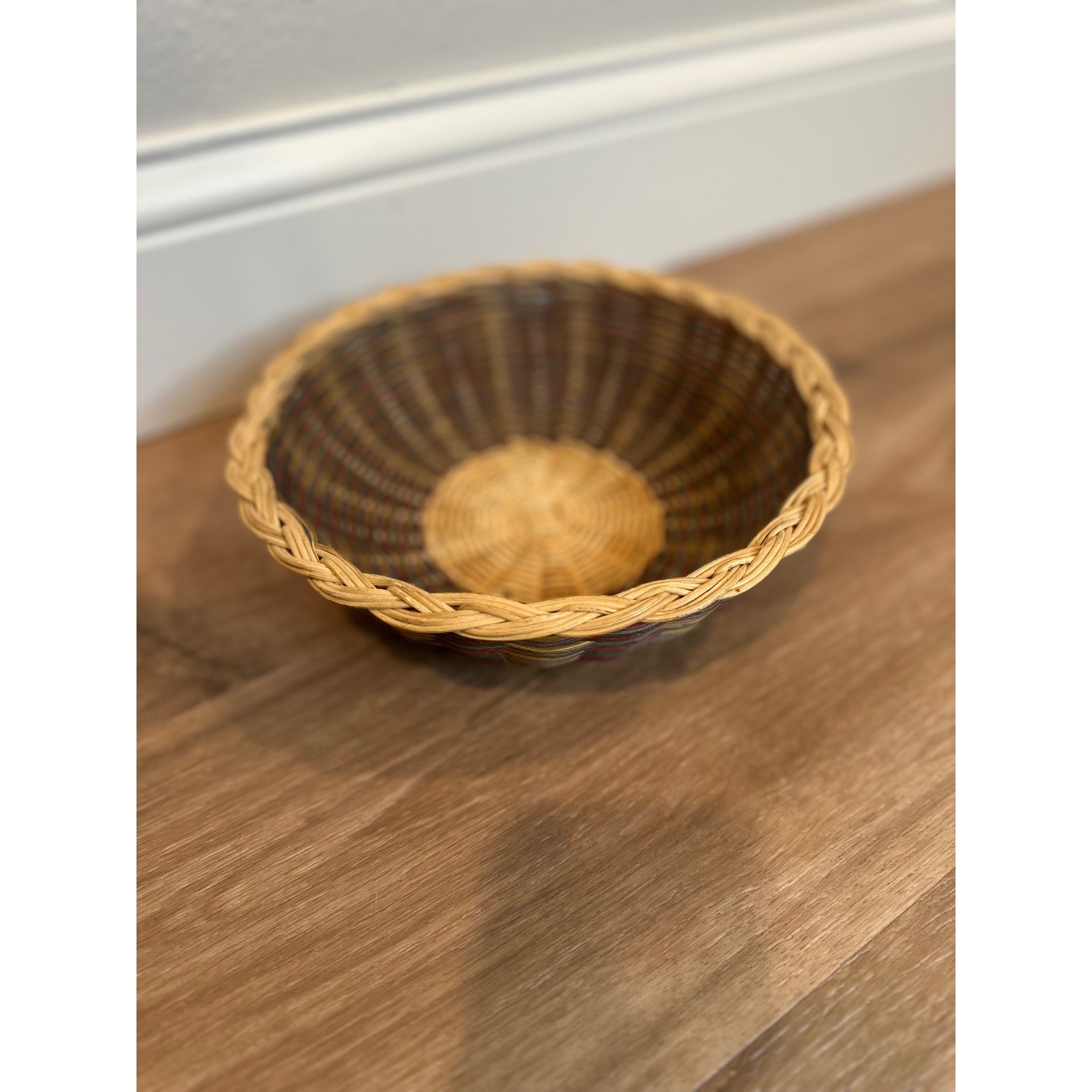 Wicker Casserole Basket Fits Pyrex 023 Multicolor 9 Inch Round Boho Cottage Farm