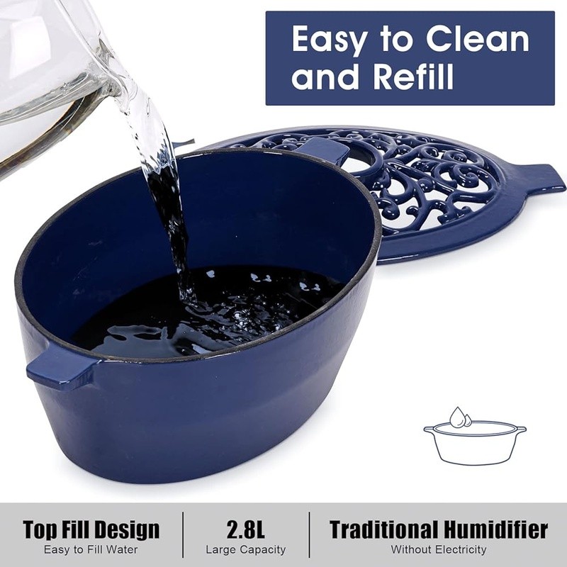 Cast Iron Wood Stove Steamer Humidifier Aroma Diffuser Durable Heavy Duty Blue