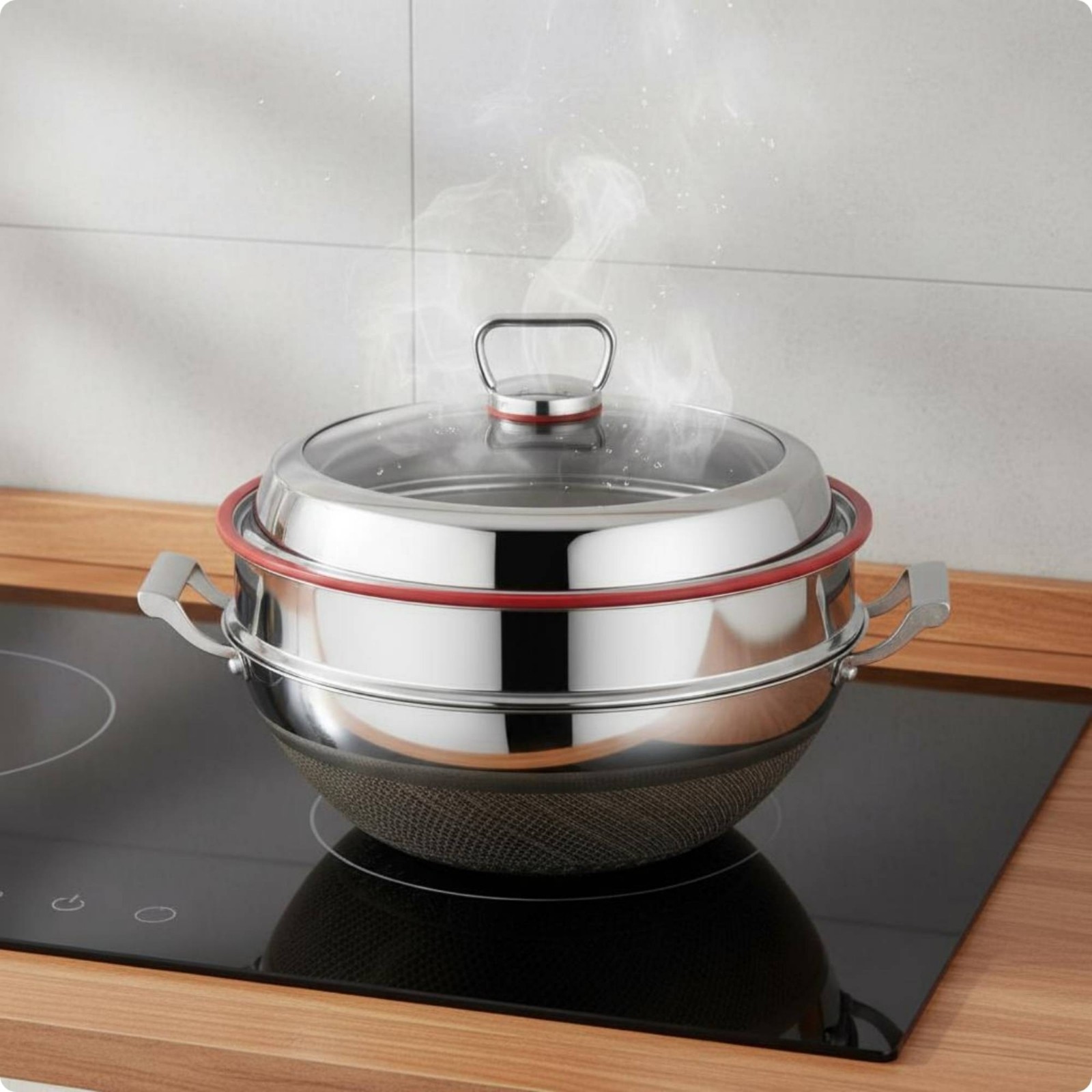 Stainless Steel Wok Nonstick Deep Wok Metal Utensil Safe for Cooktop Top