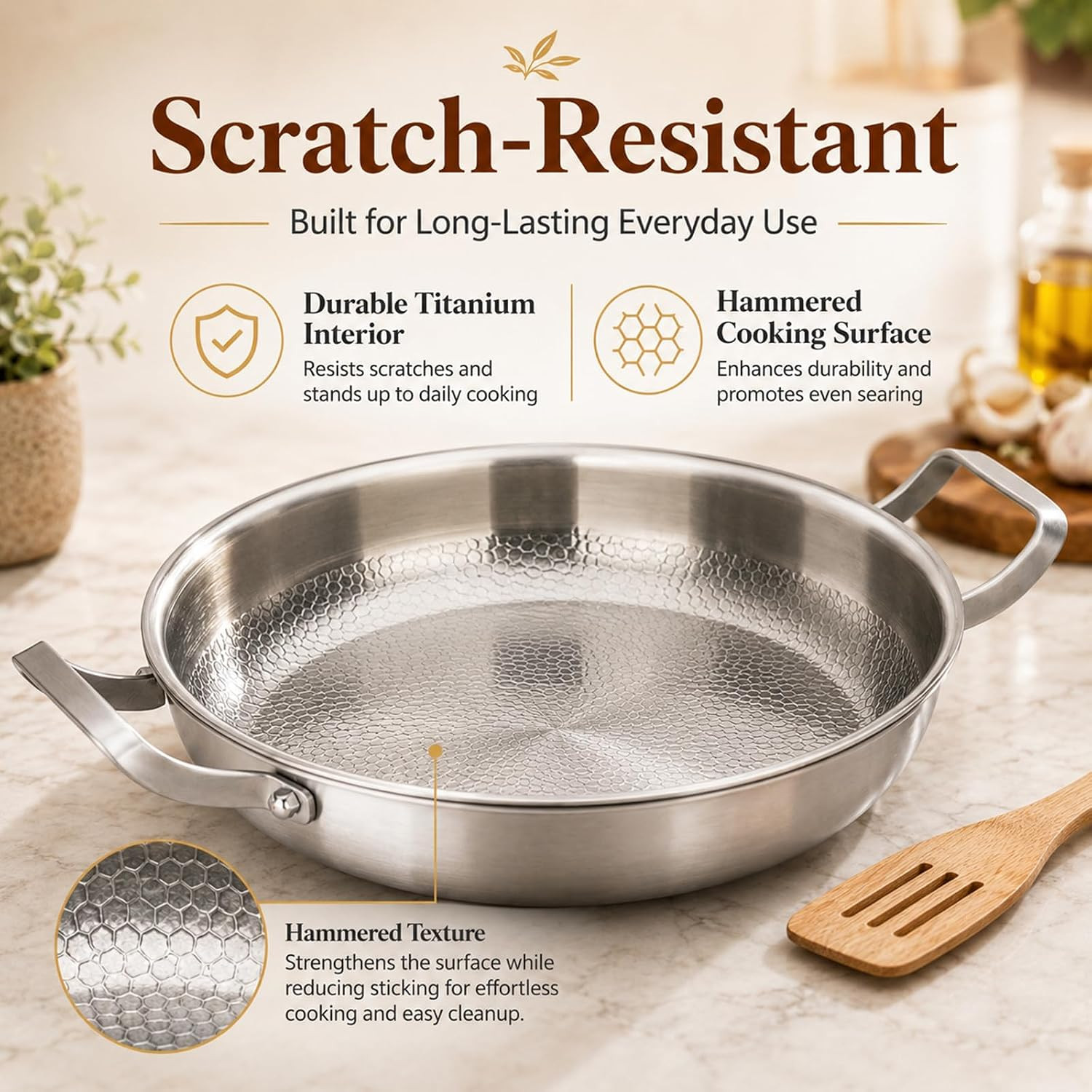 Titanium Hammered Pan, 2026 New Upgrade Double Handle Non Stick Titanium Pans fo