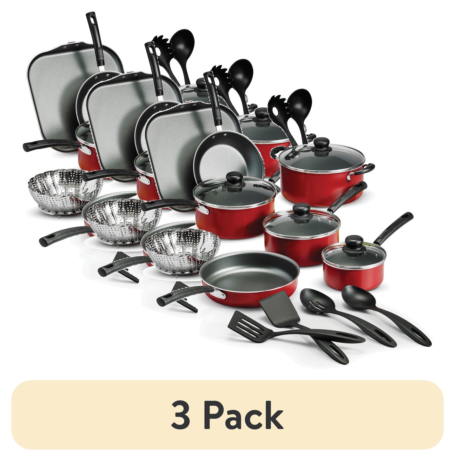Primaware 18 Piece Non-Stick Cookware Set, Red