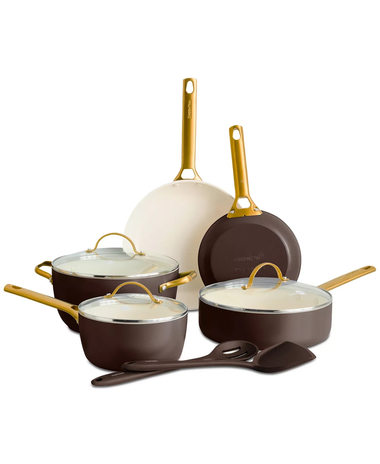 GreenPan 10pc Reserve Healthy Ceramic Nonstick Cookware Set Choc Brown NEW