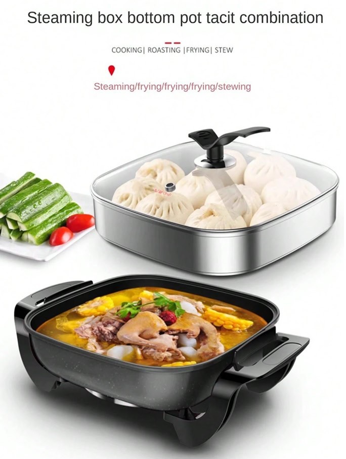 12×12 Electric Skillet 1500W Ceramic Nonstick Pan Glass Lid Adjustable Heat