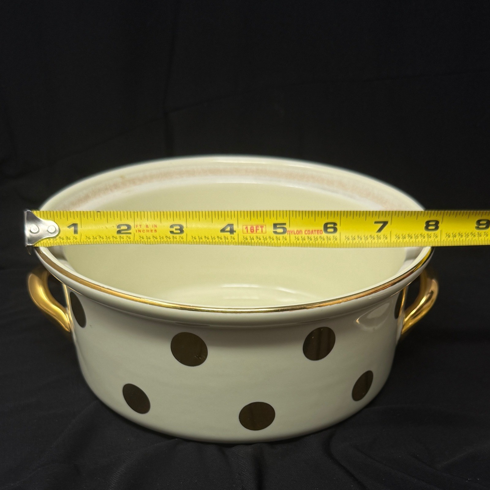 Vintage Hall’s Superior Quality Kitchenware 1.75 Qt Gold Polka Dot Casserole 069