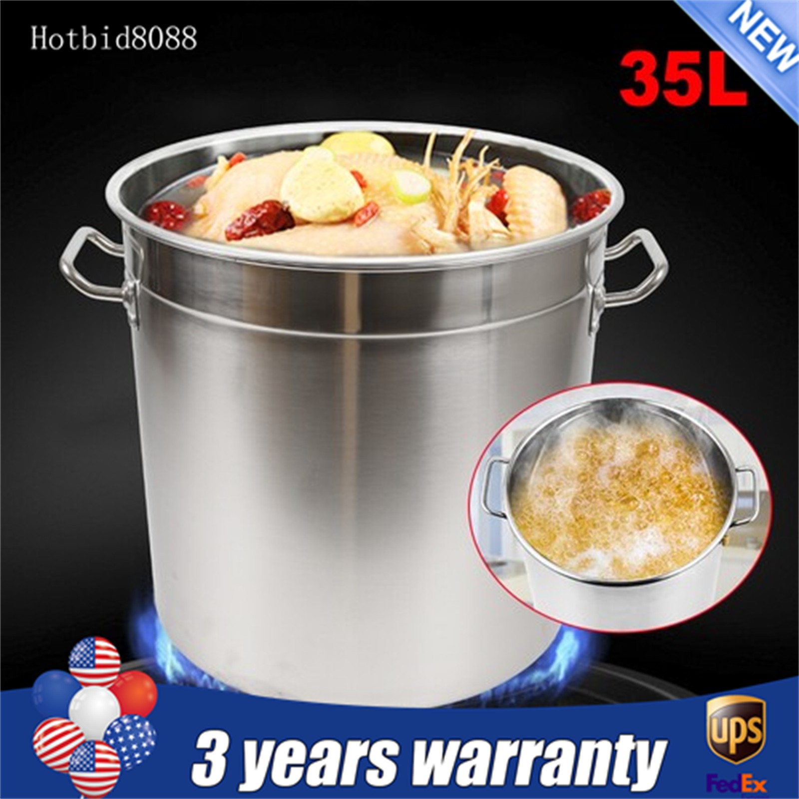 35L/9.25Gal Stock Pot Stainless Steel Large Kitchen Soup Big Cooking Restaurant