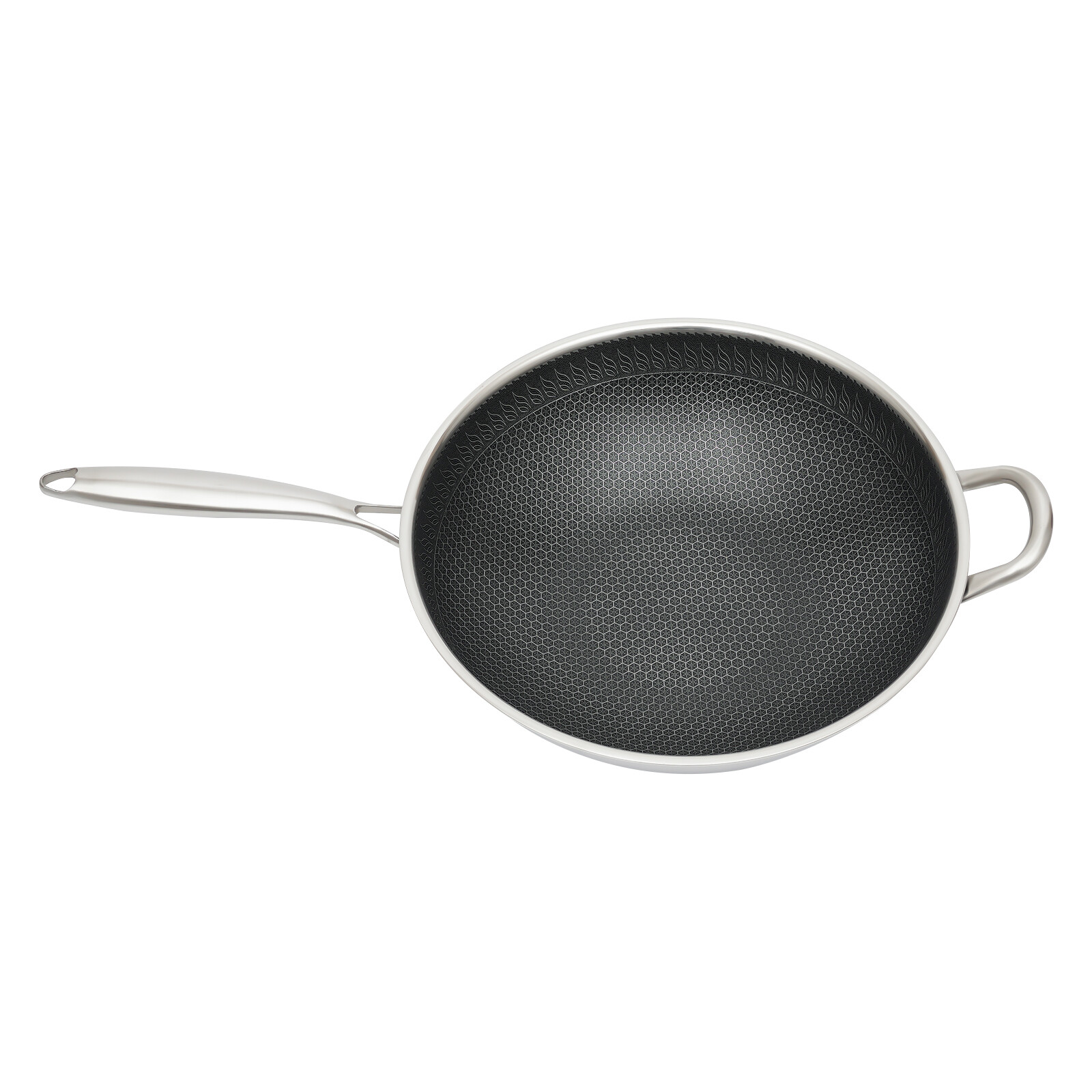 304 Stainless Steel Honeycomb Non-Stick Wok 34cm Double-Sided With Glass Lid