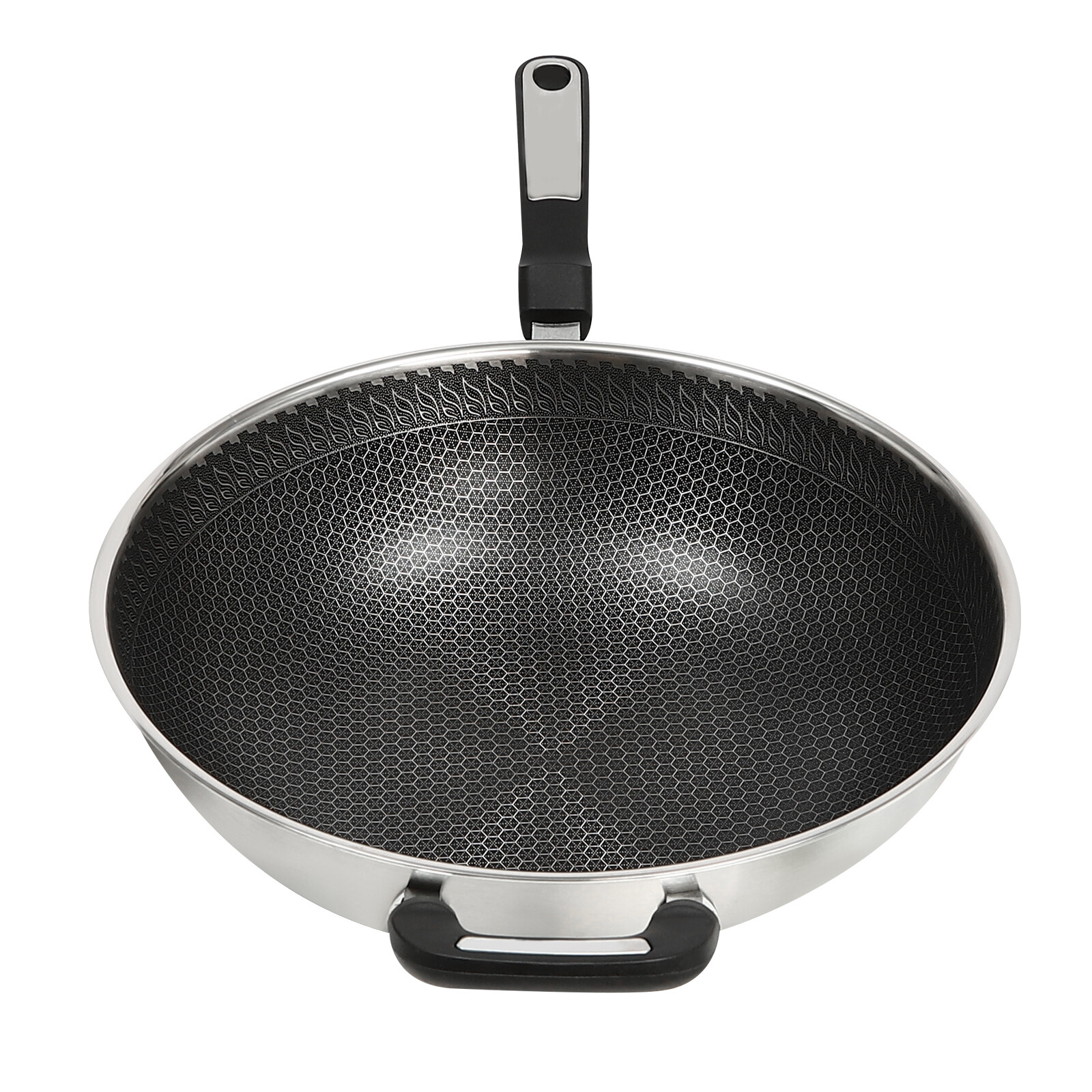 Nonstick Cooking Honeycomb Wok Pan w/Lid Steamer Pot Gas Cooktop Stainless Steel