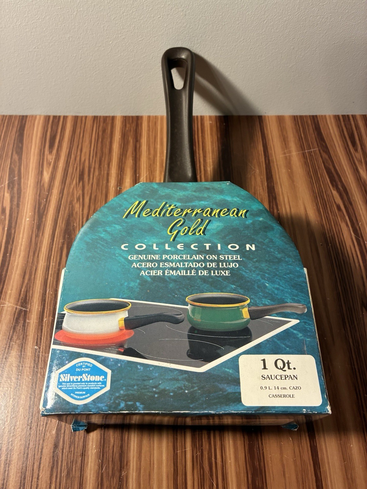 Vintage Mediterranean Gold 1 qt Hunter Green Saucepan Silverstone by DuPont NOB