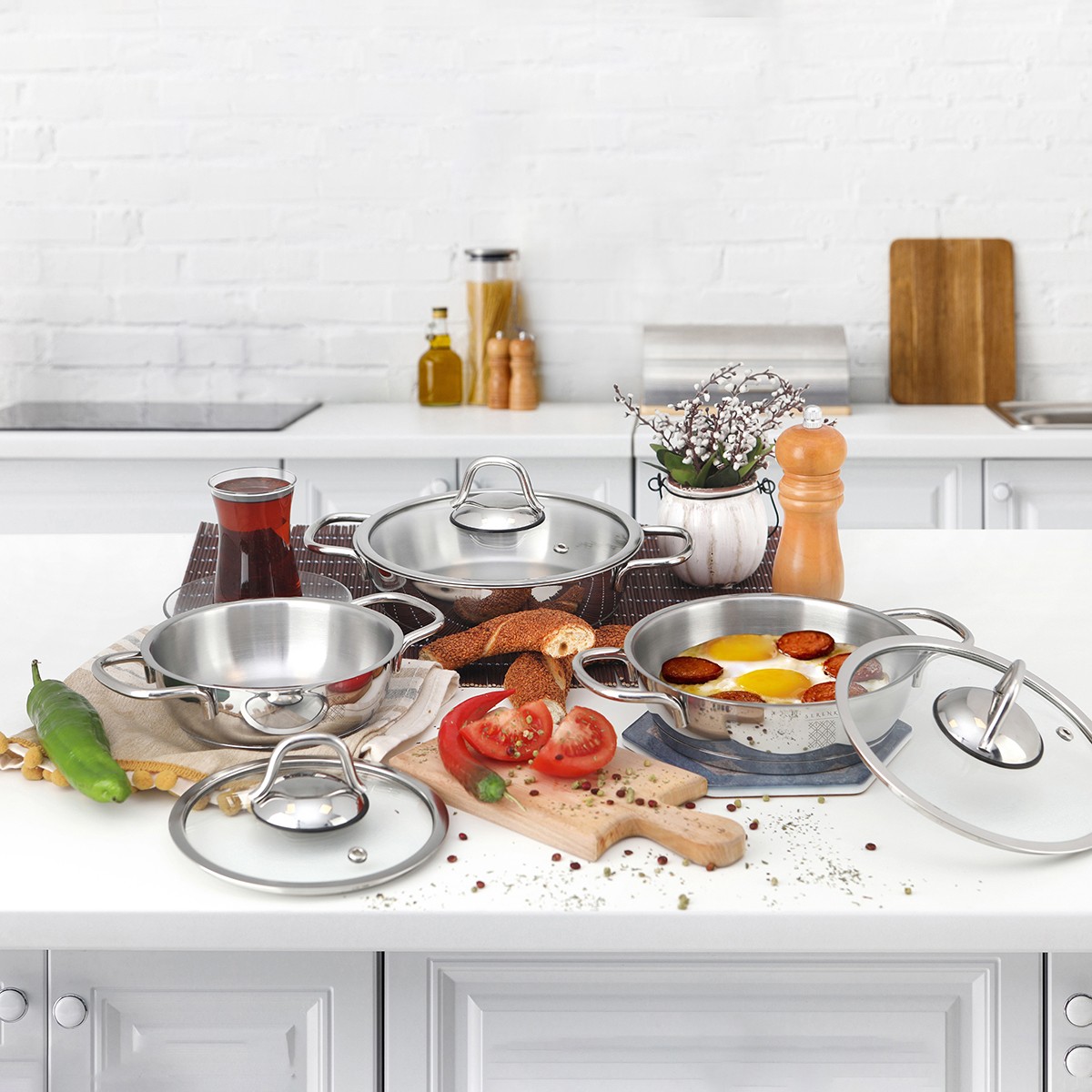 Serenk 6 Pieces Egg Pan Set, Stainless Steel 5″, 6″ and 7″ Skillet Frying Pan