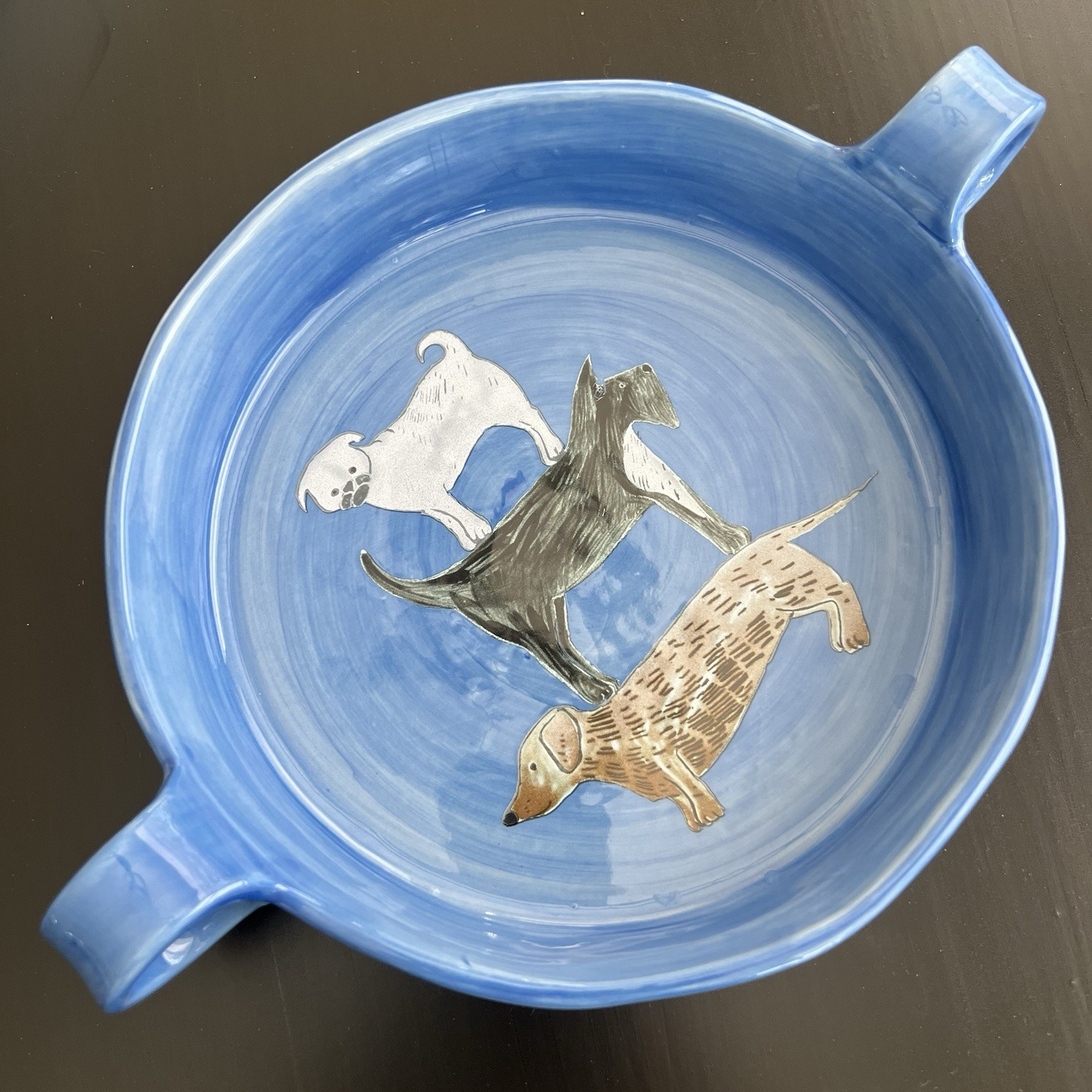 Anthropologie Blue Dog Bakeware Dish Gemma Orkin Painted Pup Dachshund Schnauzer