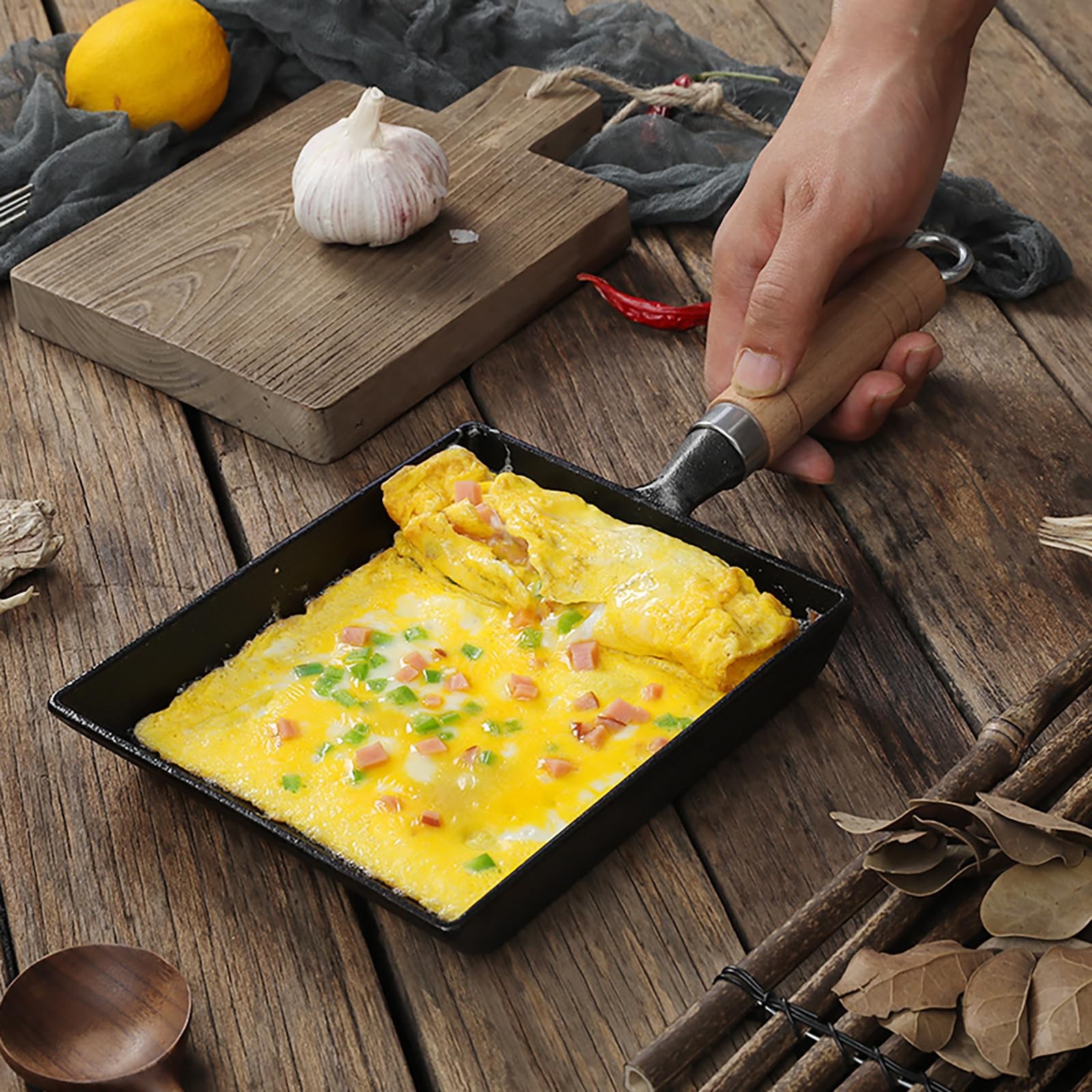 7.5″ Cast Iron Omelette Pan, Rectangle Tamagoyaki Egg Roll Pan, Square Cookin…