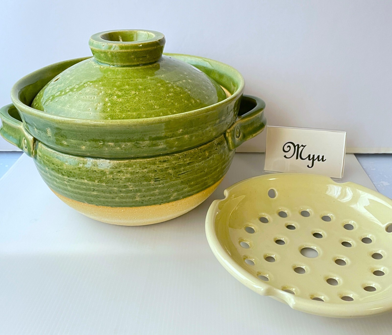 BANKO Ware Rice Clay Pot & Nagatanien Steam Plate RYOKUSAI Green Japanese DONABE