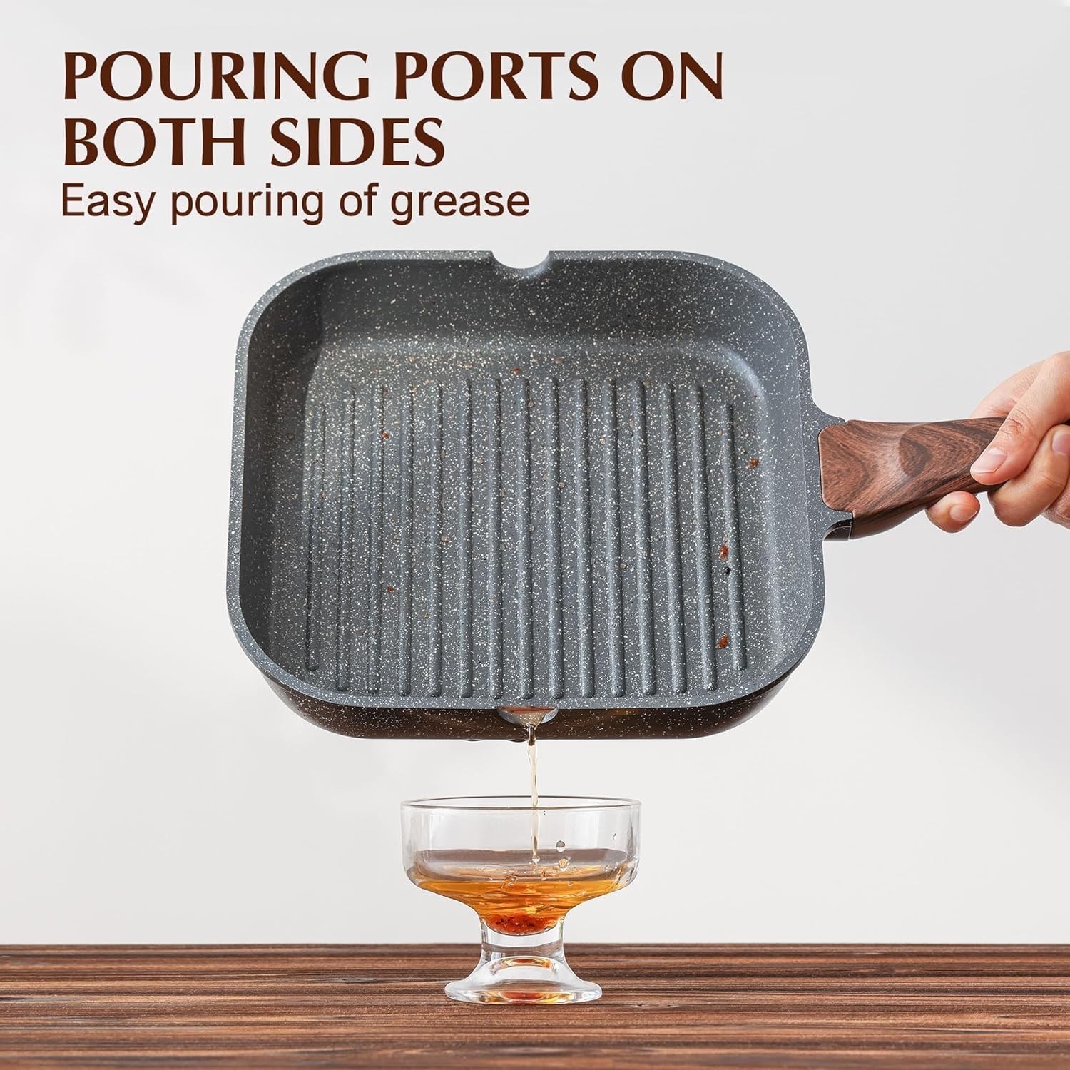 Nonstick Grill Pan for Stove Tops, Versatile Griddle with Pour Spouts, Square…