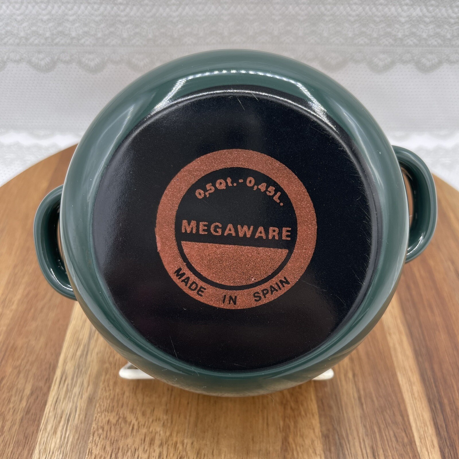Megaware Green Enamelware Cooking Pot .5 qt w/Lid made in Spain Forest green