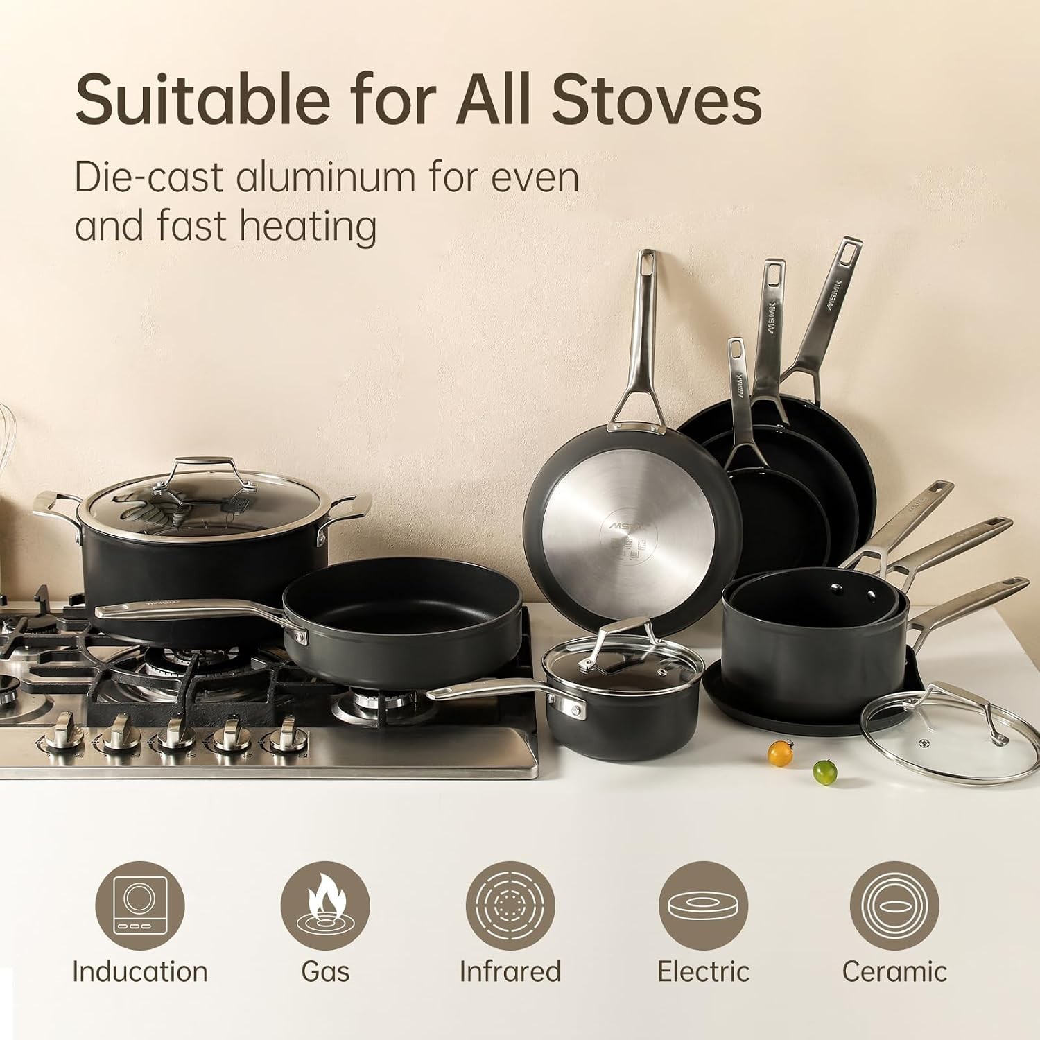 10 Inch Frying Pan Nonstick with Lid, Induction Fry Pan with Lid, Titanium an…