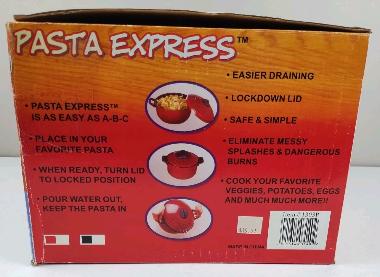 Pasta Express One (1) Red 2 Qt Non-Stick Pasta Pot With Locking Strainer Lid