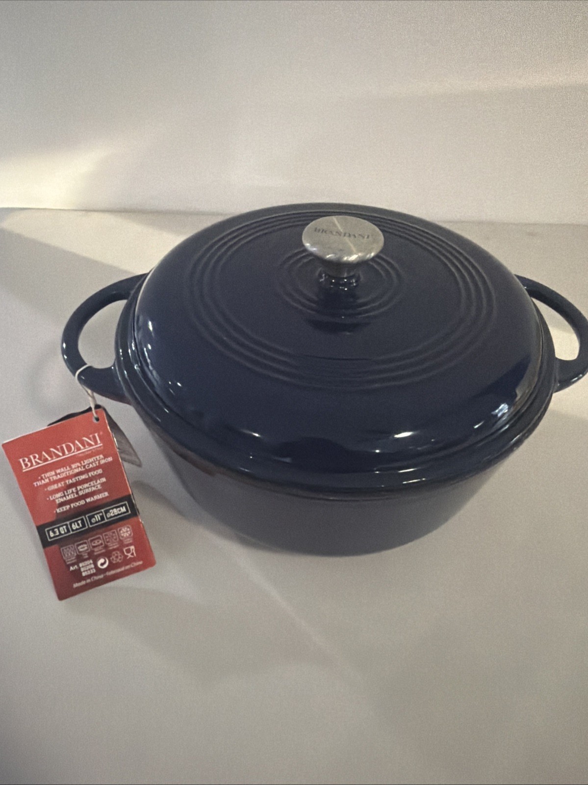 Brandani Italy Traditional Disa Cast Iron Dutch Oven Pot 6.3 qt Blue NEW