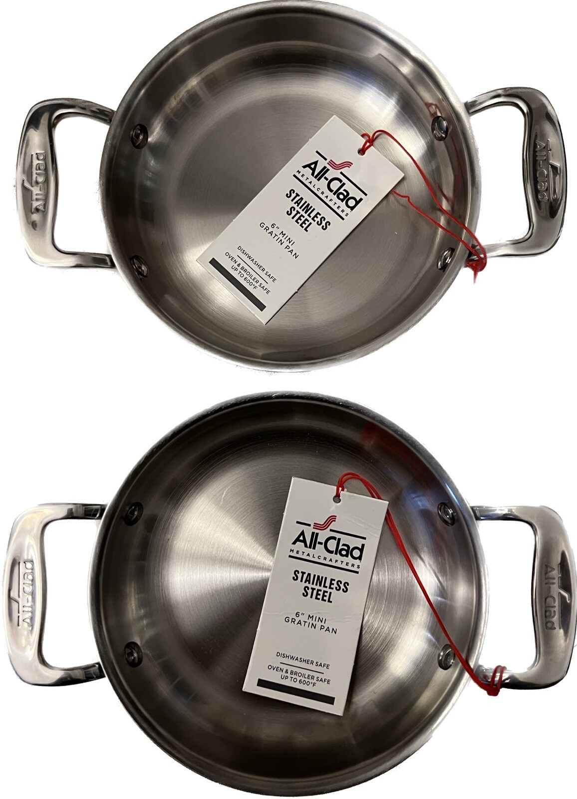 2 All-Clad 6 inch Stainless Steel Round Gratin Dish Baker Specialty Cookware NEW